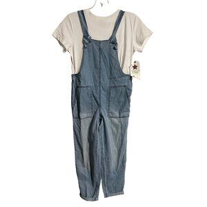 Vanilla Star Girls Denim Overall Romper & White T-Shirt Set Size S 7/8 Light Was